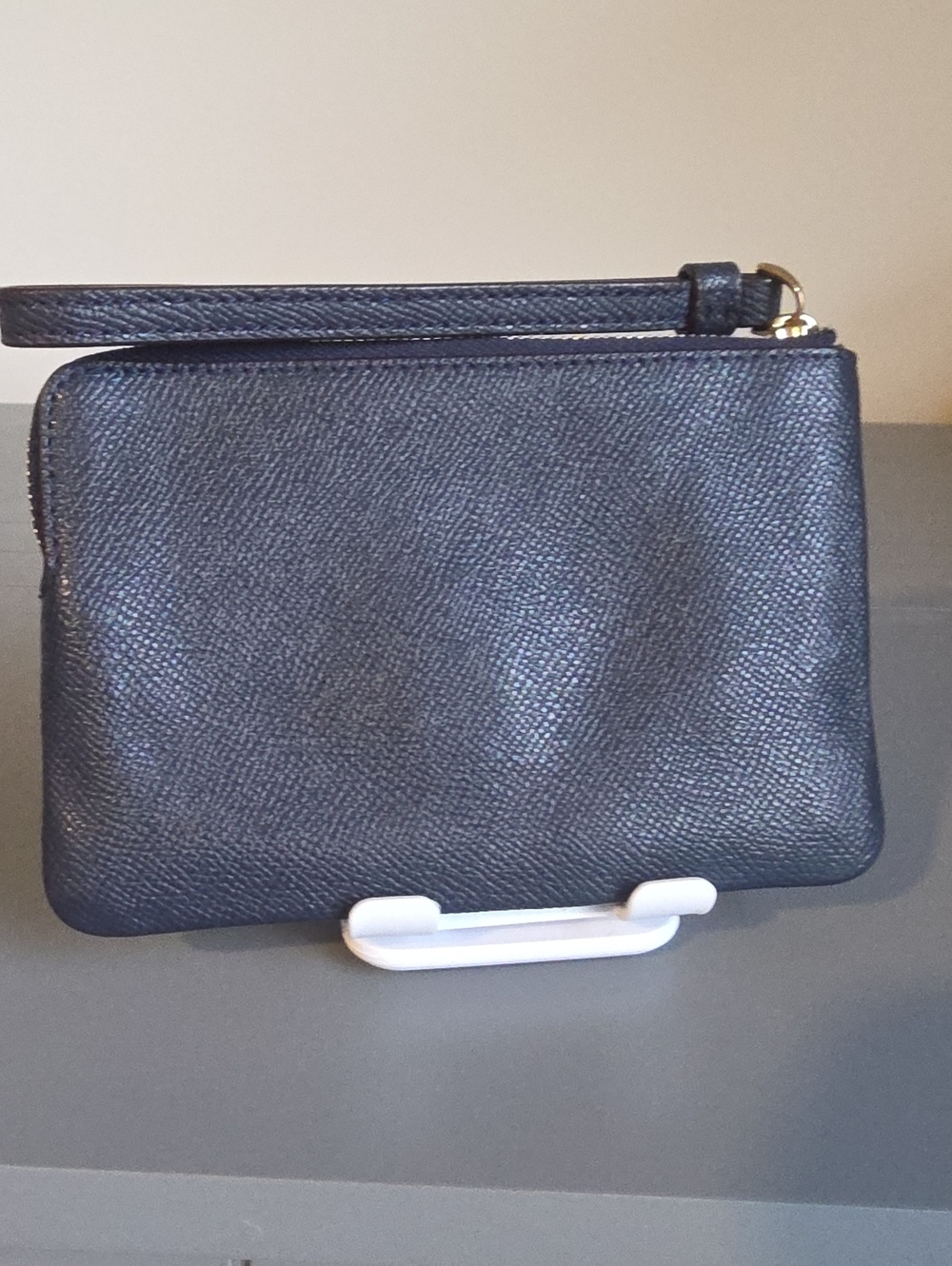 COACH NEW YORK Navy Blue Corner Zip Wristlet - Picture 7 of 9